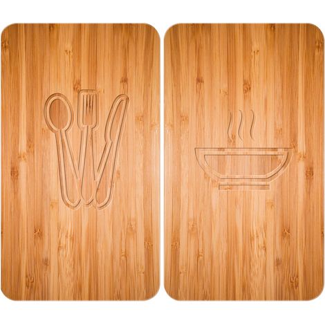 Protection plaque de cuisson "Lunch" en verre trempé  Pour toute plaque  Couvre plaque de cuisson, planche à découper, extension plan de travail  Lot de 2  52x30cm  Multicolore (1/5)