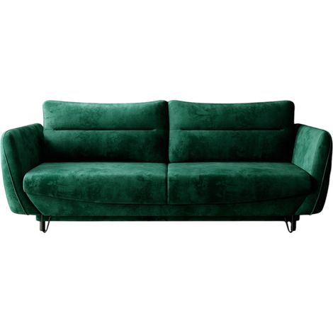 Canapé droit convertible velours ZURIK - Coffre de rangement et pieds métal noir-Vert (1/5)