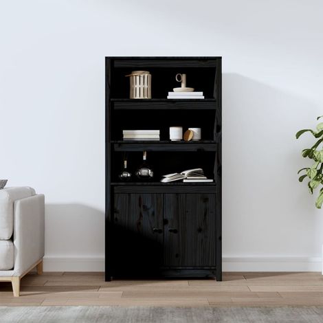 Buffet haut, Meuble de Rangement, Armoire de Cuisine Noir 80x35x154 cm Bois massif de pin RDS3750 (1/5)