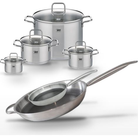 Lot de 4 Faitouts Elo Relief Solution et 2 Poêles en Inox (1/5)