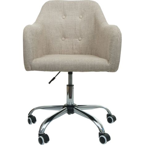Chaise de bureau pivotante avec accoudoir en tissu crème boutons décoratifs et coutures décoratives 040006230