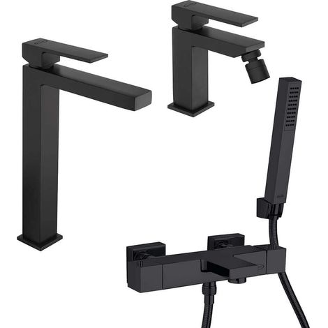 Set rubinetti lavabo alto bidet e gruppo vasca termostatico nero opaco serie Twinkle di Jacuzzi Rubinetteria (1/5)