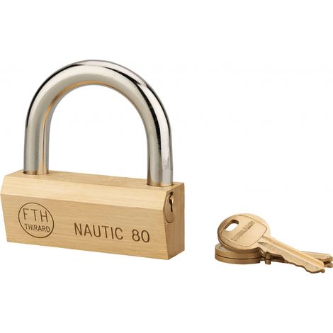 Thirard – Cadenas à clé Nautic 80mm – Corps laiton monobloc – Anse acier cémenté 12mm – 3 clés – Usage intérieur et extérieur (1/2)