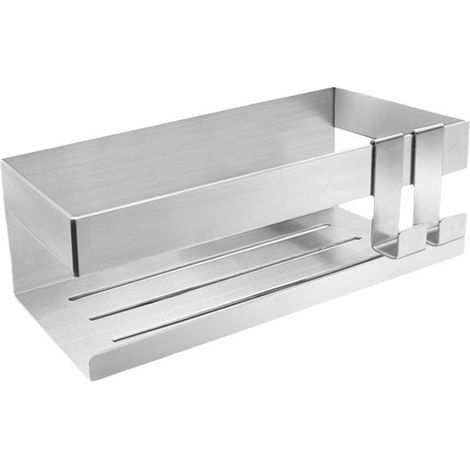Etagère Douche - Inox - Sans Perçage - Antirouille - 2 Crochets - Rangement Salle de Bain (1/5)
