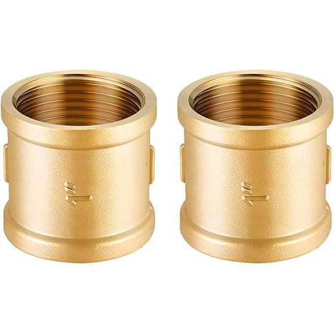 Lot de 2 Manchon en Laiton 1 Pouce Raccord Fileté Femelle Double IG/IG Manchon Filetage Interne Connecteur Laiton pour Raccords de Tuyauterie (1/5)
