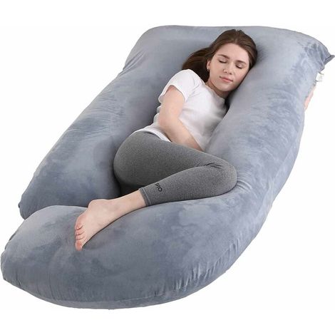 Coussin de grossesse et d'allaitement en forme de U 140x66 cm – Housse en velours lavable – Remplissage polyester et coton ajustable