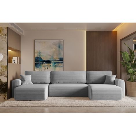 Ecksofa mit schlaffunktion und bettkasten, Sofa U-form, Couch U-form CAPRI Poso Hellgrau (1/4)