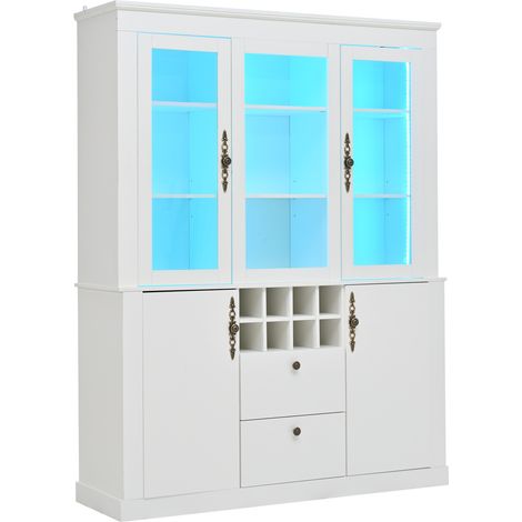 Weiße Vitrine 130 x 37,5 x 170,5 cm mit 2 Schubladen, 4 Türen und LED-Beleuchtung MODENUIT (1/5)