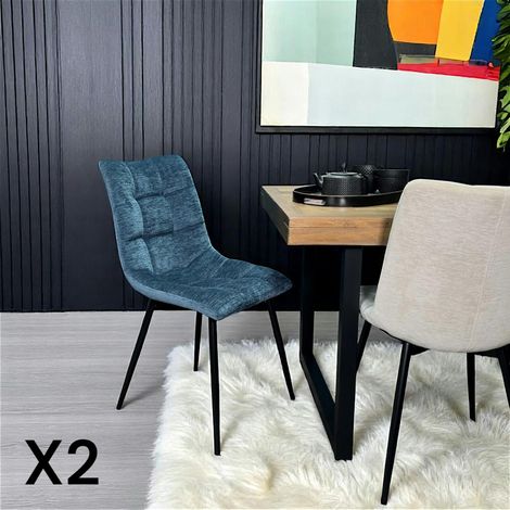 Chaise en velours bleu motif damier (lot de 2) PALERME (1/5)