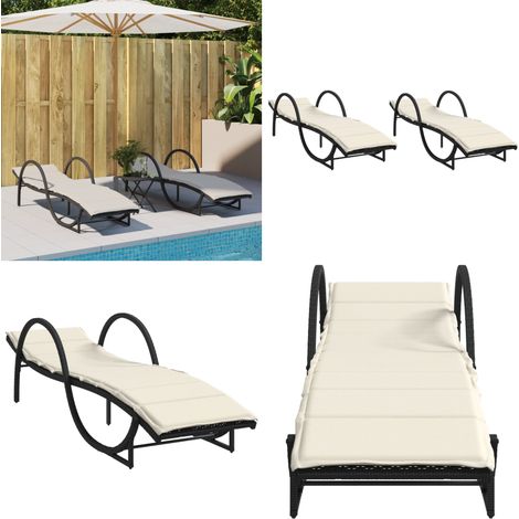 Sonnenliegen 2 Stk. mit Auflagen Schwarz Poly Rattan - Sonnenliegen - Gartenmöbel - Lounge Chair - Outdoor Furniture - Poolside Lounger - Home & Living (1/5)