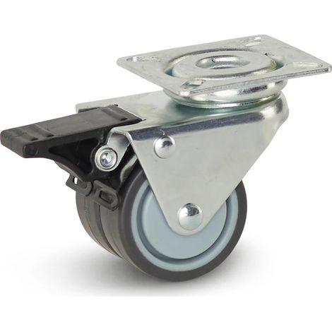 Roulette double freinée - MESO - Platine - 50mm - 90kg