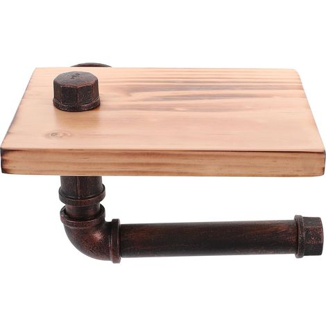 Industrial Floating Wall Shelf for Toilet Paper, Wood and Iron (1/5)