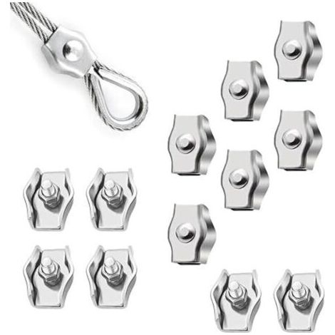 12 Pièces Pince Câble Métallique M3 Serre-câbles en Acier Inoxydable Simplex Serre Cable Acier pour Les Chantiers de Construction et Les Navires (1/4)