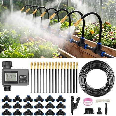 Garden Irrigation System, Drip Irrigation Kit with Rain Sensor and Timer, 18m Hose, 360 Nozzles, Drip Irrigation for Vegetable Beds (1/5)