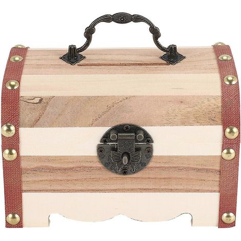 Tirelire en bois sculptée à la main, avec serrure, pour ranger vos pièces de monnaie. (1/5)