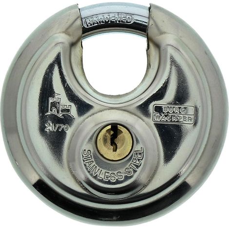 BURG-WÄCHTER, Cadenas Rond à Cylindre, Circle 21 70 SB, 9 mm d'Epaisseur de Anse, 2 Clés Incluses, Protection Anti-Pincement, Acier Inoxydable (1/5)
