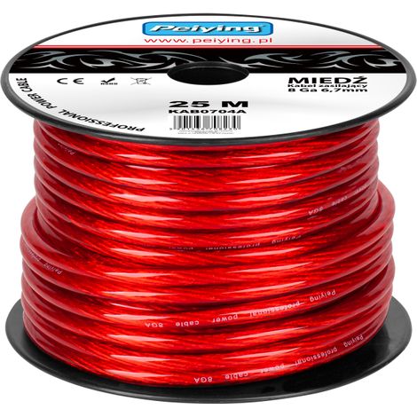 Câble automobile en cuivre 8 AWG, diamètre extérieur 6,7 mm, 25 m (1/2)