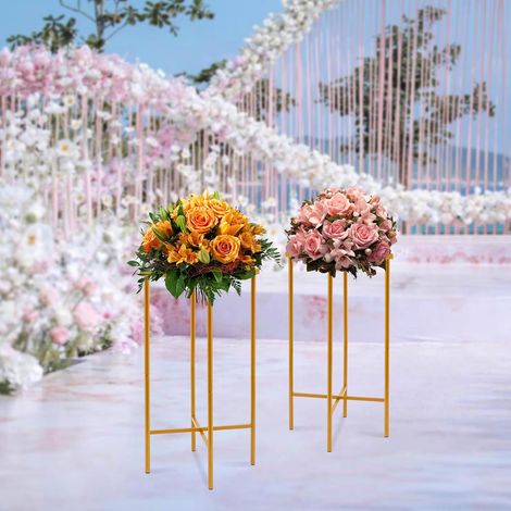 Wedding Centerpieces Metal Stand, 2 Pcs Wedding Flower Vases, Flower Stand Floor Vase Column Centerpiece Stands Rectangular Display Rack for Wedding, Party, Anniversary Celebrations, Gold (57cm Tall) (1/5)