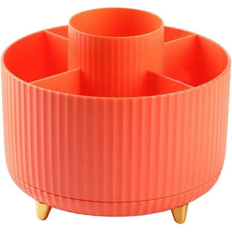 à 360° à 5Emplacements pour Bureau, Joli Pot à Crayons pour le Bureau, L'éCole, la Maison, les Fournitures Artistiques (Orange) (1/4)