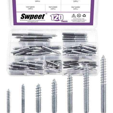 120 pièces 7 tailles M4 M6 Zinc Kit combiné de suspension, boulons à double tête, vis autotaraudeuse de suspension, de vis de tige filetée joints (1/5)