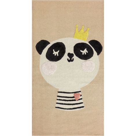 Tapis Enfant à Poils Ras Motif de Panda 80 x 150 cm en Coton Beige Bunan (1/5)