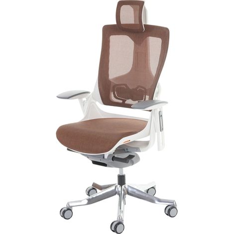 Fauteuil de bureau ergonomique pivotant inclinable avec appui-tête rembourrage/maille marron 040001895 (1/5)