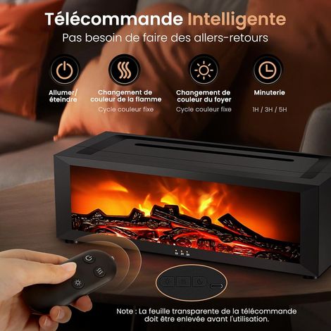 Diffusore di oli essenziali da camino, diffusore di fragranze per la casa con fiamma e telecomando, 7 tipi di luci LED con timer, ideale per casa, ufficio, sport (nero) (1/4)