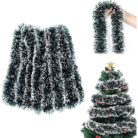 Weihnachtsgirlande 10m Grün-Weiß Lametta für Baum & Deko