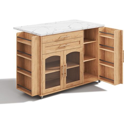 GagaÎlot de cuisine mobile avec plan de travail pliable, 5 roues, rangements multiples, 120 x 45 (70) x 90 cm (1/5)