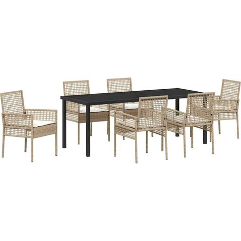 Maison Exclusive - Set da Pranzo per Giardino con cuscino 7 pcs Beige polyrattan