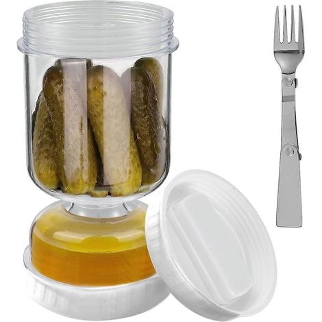 Bocal à cornichons avec fourchettes, distributeur de cornichons secs et humides, bocal en forme de sablier pour cornichons et olives, récipient à concombres pour la cuisine, séparateur (1/5)