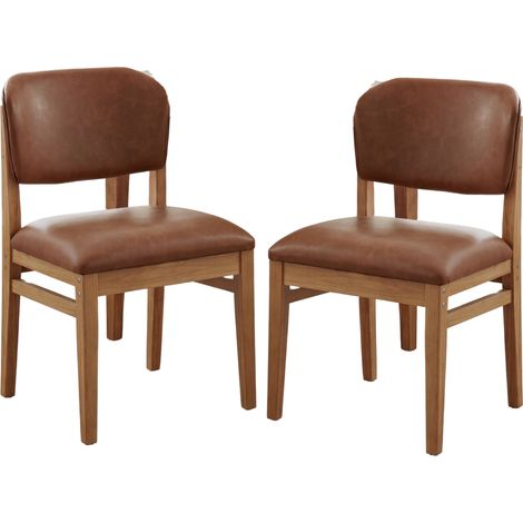 Wahson Set di 2 Sedie da Cucina, Sedie da Pranzo Imbottite in PU con Gambe in Legno per Ristorante e Soggiorno, Marrone