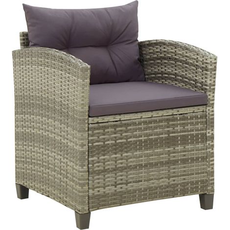 Gartenstuhl mit Kissen Poly Rattan Grau