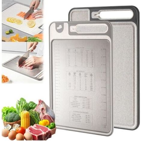 Planche à Découper Double Face, 37 x 25cm Planche a Decouper en Titane, Planche a Decouper Inox, Planche à Découper en Titane Multifonction, Résistante aux Odeurs, pour Viande, Fruits et Légumes