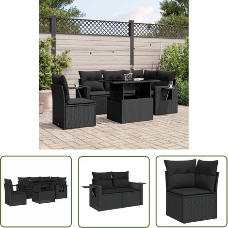 The Living Store 6-tlg. Garten-Sofagarnitur mit Kissen Schwarz Poly Rattan - Gartenmöbel Set - PE-Rattan Möbel - Outdoor Lounge - Gartenecke - Balkonmöbel (1/5)