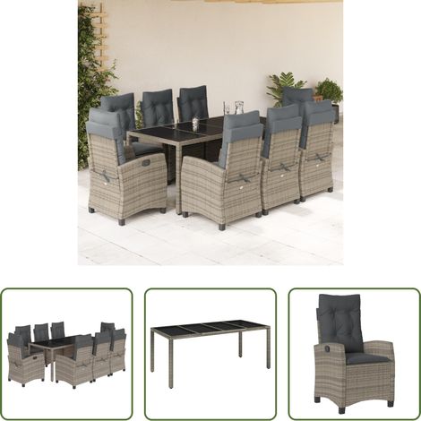 vidaXL Table de jardin -  Ensemble à manger de jardin 9 pcs coussins gris résine tressée (1/5)