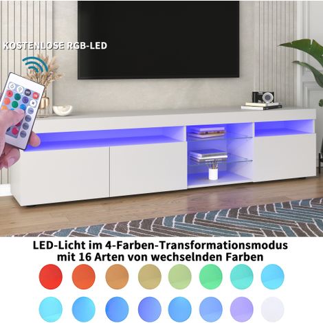 LIBERTÉ Meuble TV LED moderne blanc, panneau lumineux Variable, L: 180cm (1/5)
