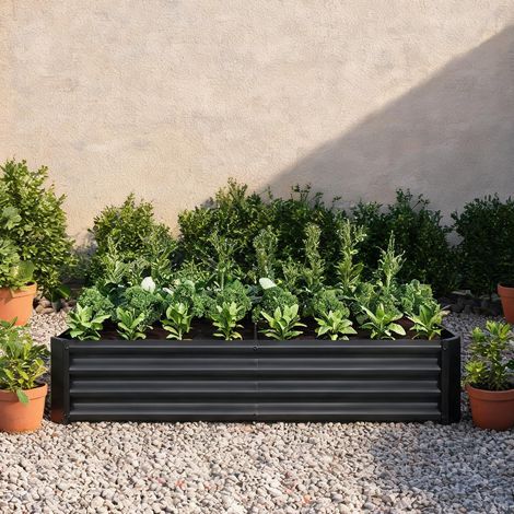 Grand bac surélevé en métal noir 180 x 91 x 30 cm pour jardin (1/5)