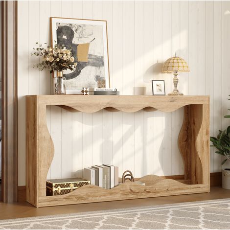 Consolle a due ripiani, per ingresso e soggiorno, 160,5x30x86,5 cm, in truciolato effetto legno naturale (1/5)