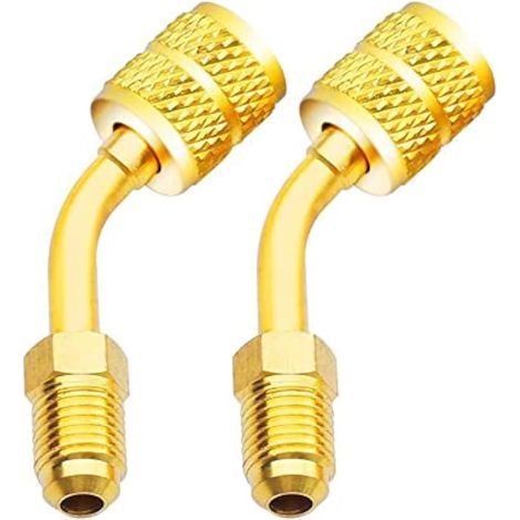 2Pcs R410a Adapter Kit, R410A Mini Split Adapter 5/16 Female 1/4 Male Adapter Valve Core Installer and Remover, r134a Hose Gaskets, 5V1 Valve Cores for HVAC Refrigeration Service