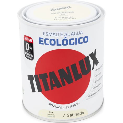 TITAN esmalte eco satinado marfil 750ml , Esmalte al agua ecológico Marfil Satinado Titanlux Decora y protege con una sola capa Con conservante antimoho Apto para mader