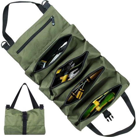 Sollbry Aufrollbare Werkzeugtasche aus Segeltuch, Multifunktions-Werkzeugtasche aus Segeltuch mit 5 Reißverschlusstaschen, für Elektriker (1/5)