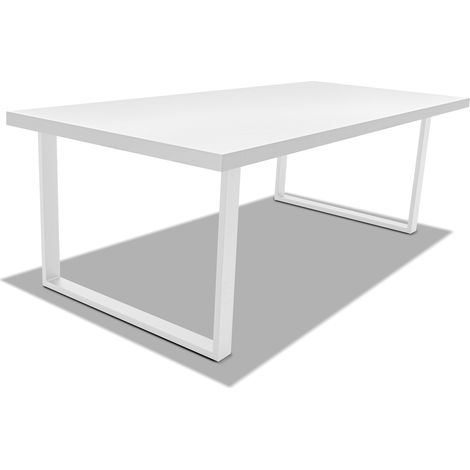 Esstisch aus Holz und Metall mit wei�en quadratischen F��en - 220x100 cm