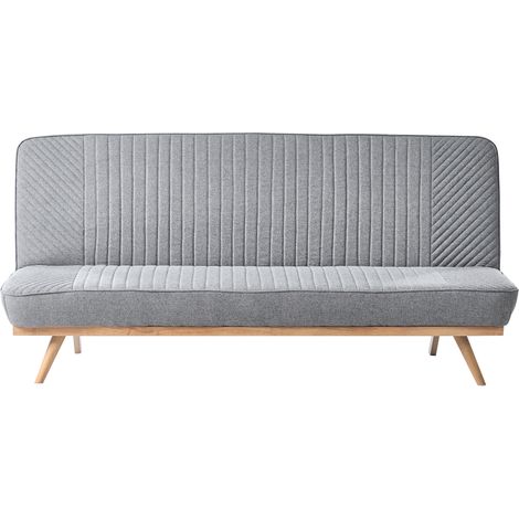 Sofá cama moderno de tela sin reposabrazos 2 plazas asiento y respaldo con costuras patas de metal acabado en madera gris oscuro Kalfafel