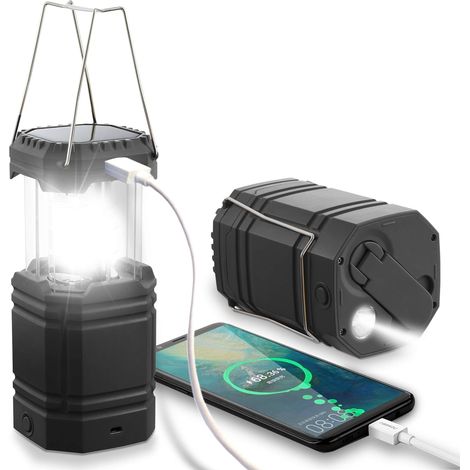 Wiederaufladbare Camping-Solarleuchte, Taschenlampe für Außenbeleuchtung, IPX4 wasserdichte Campinglaterne, 3 Lademethoden, für Camping, Ausflüge, Rettung, Angeln, Höhle