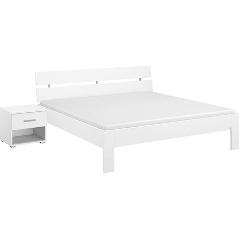 lit futon avec 1 table de chevet en blanc, surface couchée 180x200 cm, dimensions totales LxHxP 232x88x215 cm (1/5)
