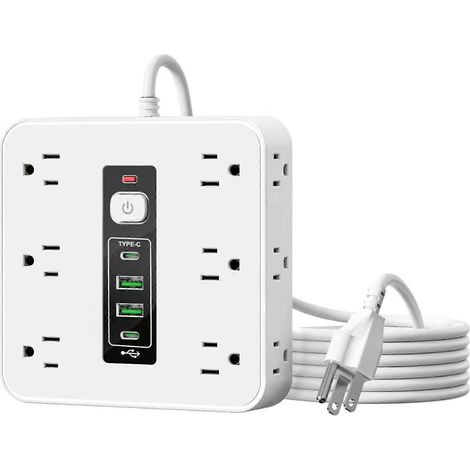 Multiprise multifonctionnelle 16 en 1 avec interrupteur et protection contre les surtensions, idéale pour le bureau, les voyages et la maison, blanche. (1/5)