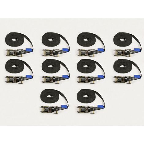 x10 Black 25MM 5M 1.5 Ton Endless Ratchet Straps - 1500KG Metre Tie Down Lashing