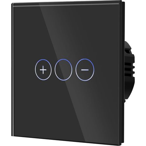 Interrupteur Variateur,Interrupteur Tactile Gradateur,Noir,86mm Interupteur Tactile avec Voyant Lumineux, Rétroéclairage LED, Verre anti-empreintes, Dimmer 1 Gang 1 Voie (1/5)