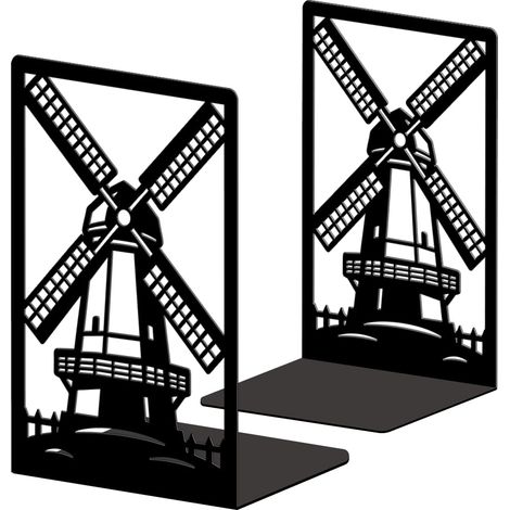 Lot de 2 Serre-Livres Métal Moulin à Vent Hollandais et Clôture (1/5)